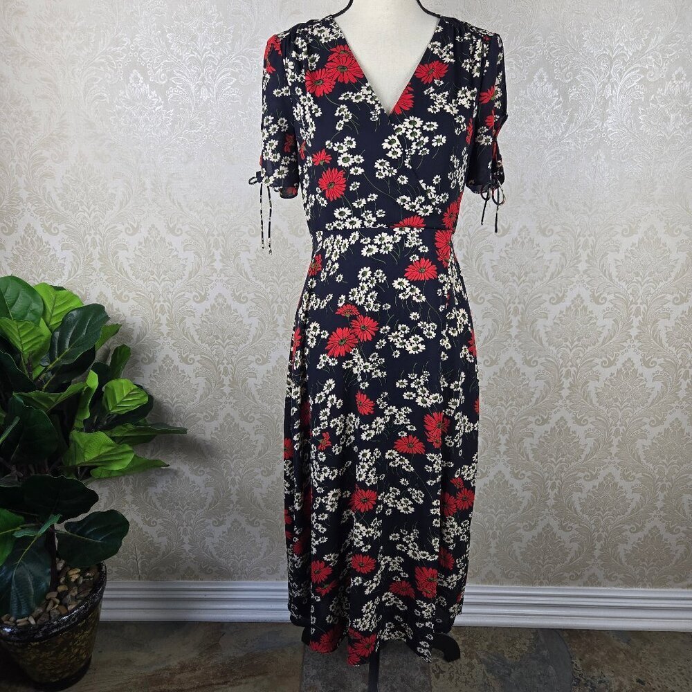 Madewell Size 2 Floral Midi Dress Peekaboo Sleeves Hillside Daisies Pattern